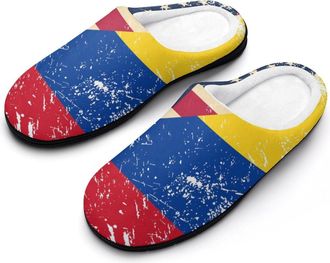 Generic U.S.A And Columbias Vintage Flag Mens House Slippers Memory Foam Washable Cotton Slip on Home Shoes
