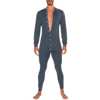 Generic Mens Jumpsuit Pajamas, One Piece Pajamas Men Button Down Onesies Pajamas Long Sleeve Thermal Sleepwear, Warm Pyjamas Round Collar Long Sleeve Flap But