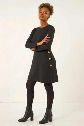 Roman Side Button Detail Swing Dress