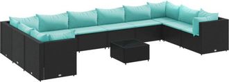 vidaXL Set Muebles De Jard&iacute;n 11 Pzas Y Cojines Rat&aacute;n Sint&eacute;tico Negro Vidaxl