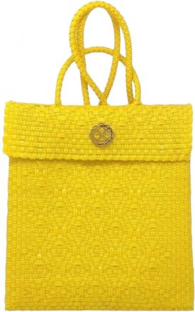 Lola's Bag Womens Medium Handmade Woven Backpack In Yellow