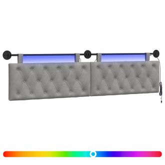 vidaXL Cabecero Colgante Con Luz Led Gris Claro Terciopelo Vidaxl