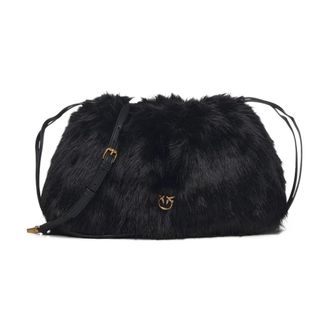 Pinko Synthetische Bont Clutch - Dames - Clutches - Zwart - ONE Size - Polyester - Tassen