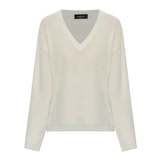 Fabiana Filippi Wol trui met pailletten - Dames - V-hals truien - Beige - 2XS - Wol - Truien & Vesten