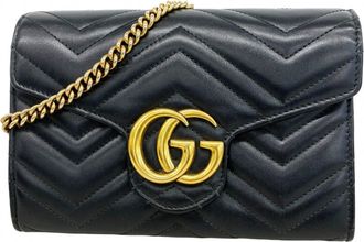 Gucci Black Leather Chain/Shoulder Wallet (Pre-Owned)