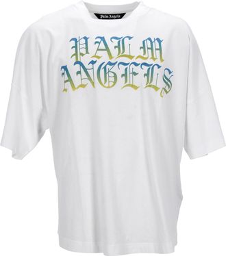 Palm Angels Pre-owned Mens Gothic Logo Oversized T-Shirt in White Cotton - Size Large