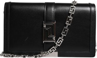 Versace Black Calfskin Leather Chain Strap Shoulder Crossbody Womens Bag