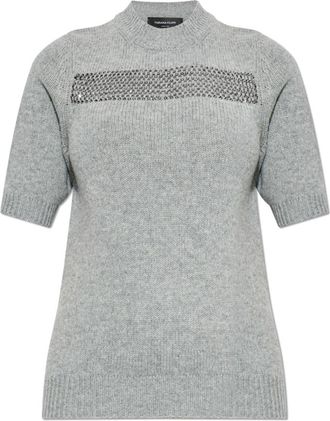 Fabiana Filippi T-shirt met glinsterende pailletten - Dames - Ronde hals truien - Grijs - L - Pailletten - Truien & Vesten
