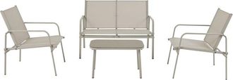 DRAWER Conjunto de jard&iacute;n: 1 sof&aacute;, 2 sillones, 1 mesa baja de metal - Beige