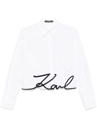 Karl Lagerfeld Camicia con ricamo crop - Bianco