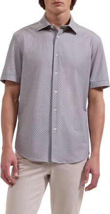 Bugatchi Miles OoohCotton Mosaic Print Short Sleeve Button-Up Shirt in Shark at Nordstrom, Size X-Large