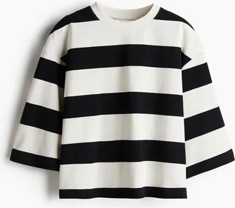 H&M Baumwollshirt in Loose Fit - Schwarz/Gestreift