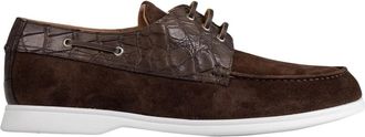 Kiton Suede Mocassins met Krokodillenleer Detail - Heren - Bootschoenen - Bruin - 43 EU - Leer - Schoenen