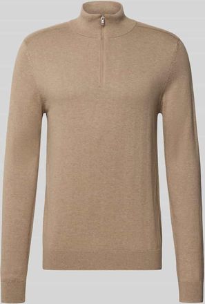 Selected Regular Fit Troyer aus reiner Baumwolle Modell BERG in Taupe Melange, Größe XXL