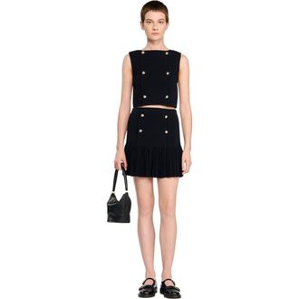 Sandro Button detail cropped knit top in Black at Nordstrom, Size X-Large