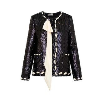LoveShackFancy Rosina Ribbon Sequined Jacket