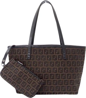 Fendi Zucchino Dark Brown Canvas Handbag Tote Bag (Pre-Owned)