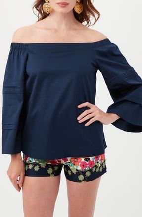 Trina Turk Wavey Organic Cotton Off the Shoulder Top in Indigo at Nordstrom Rack, Size Xx-Large