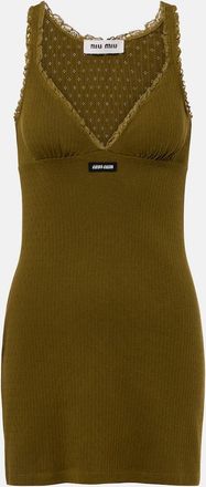 Miu Miu Lace-trimmed pointelle cotton minidress