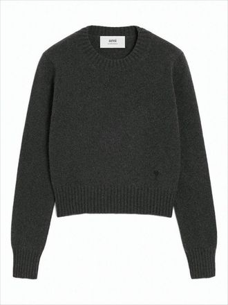 Ami Cropped Grey Cashmere And Wool Sweater