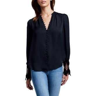L'agence Ava Lace Cuff Button-Up Blouse in Black at Nordstrom, Size Xx-Small