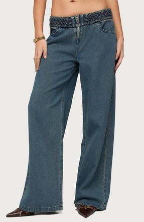 Edikted Braidey Wide Leg Jeans in Blue-Washed at Nordstrom, Size X-Small