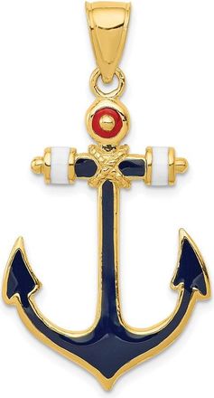 Diamond2Deal 14k Yellow Gold 2-D Red, White, Blue Enameled Anchor Pendant