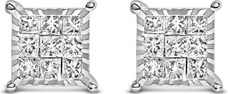House of Brilliance Sterling Silver 1/2 Cttw Princess Diamond Composite Square Stud Earrings
