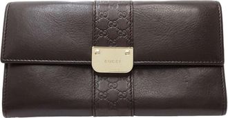 Gucci Dark Brown Leather Long Wallet (Bi-Fold) (Pre-Owned)