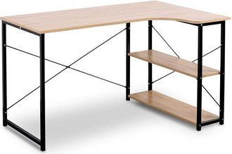 Woltu Scrivania Angolare Tavolo da Lavoro Porta pc con Ripiani in Acciaio Legno - Woltu