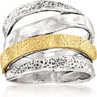 Ross-Simons Two-Tone Sterling Silver Textured and Polished Multi-Row Ring