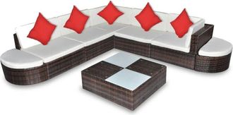 vidaXL Set Muebles De Jard&iacute;n 8 Piezas Y Cojines Rat&aacute;n Sint&eacute;tico Marr&oacute;n Vidaxl