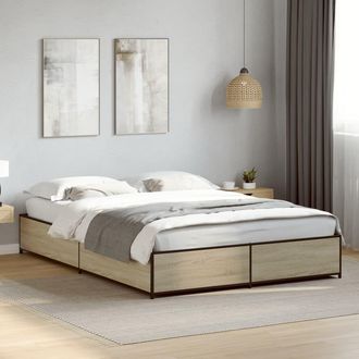 vidaXL Estructura Cama Madera Ingenier&iacute;a Metal Roble Sonoma 120x190 Cm Vidaxl