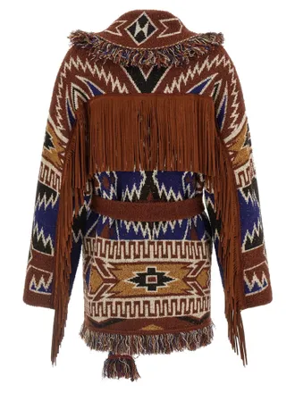 Alanui Jacquard Geometric Knit Cardigan - Brown