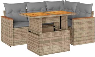 vidaXL Set Sof&aacute;s Jard&iacute;n Y Cojines 5 Pzas Rat&aacute;n Sint&eacute;tico Acacia Beige Vidaxl