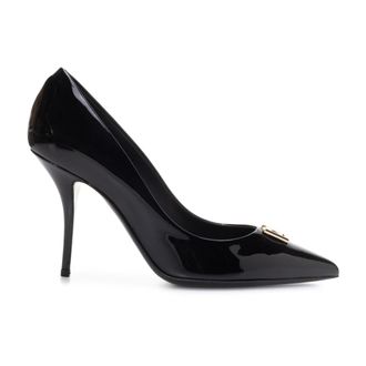 Dolce & Gabbana Schoenen, Dames, Zwart, 38 1/2 EU, Leer, Patentleren pumps met DG-logo