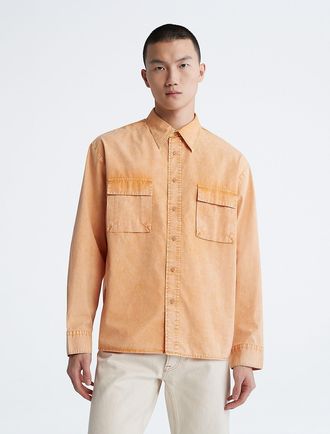 Calvin Klein Mens Contrast Stripe Classic Button-Down Shirt - Yellow - XS