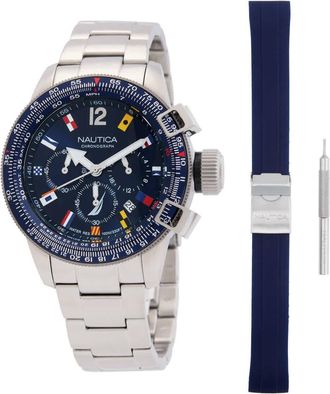 Nautica BFC Chronograph Quartz Blue Dial Mens Watch And Silicone Watch Box Set NAPBFF106