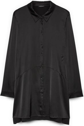 Fiorella Rubino Stretch Satin Shirt - Dames - Overhemden - Zwart - 3XL - Satijn - Overhemden