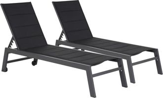Happy Garden Lote de 2 tumbonas en textileno negro y aluminio antracita