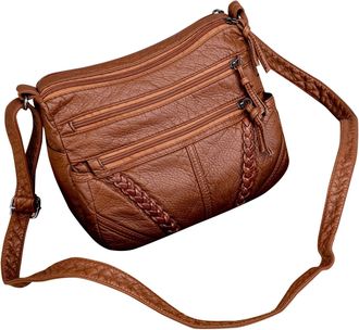 Generic Fashion Ladies Solid Color Large Capacity Leather Shoulder Bag Messenger Bag Small Shoulder Bags for Women (Brown, One Size)