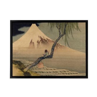 Artery8 Hokusai Boy Viewing Mount Fuji Framed Canvas Japanese Wall Art Print in Grey | Size: W24 x H32