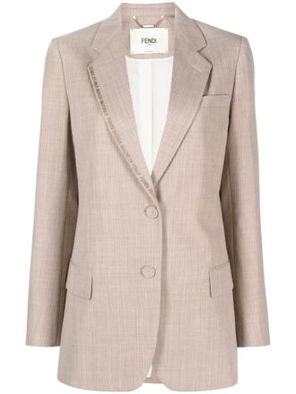 Fendi logo-embroidered single-breasted blazer - Neutrals