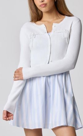 Florence By Mills Baby Bow Rib Knit Button Front Crop Cardigan in Bright White at Nordstrom, Size Xx-Large