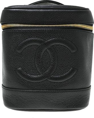 Chanel Vintage Timeless Cosmetic Case Caviar Black Leather Handbag (Pre-Owned)