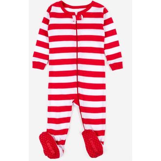 Leveret Footed Striped Cotton Matching Family Holiday Pajamas in Red & White Stripes at Nordstrom, Size 18-24M