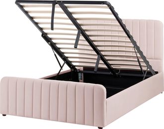 Beliani Cama Con Almacenaje Elevable De Tela Acolchado Patas Metal 120 X 200 Cm Rosa Pastel Lunan