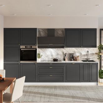 Vicco Mueble De Cocina Fame-line, Antracita-oro Landhaus/blanco, 340 Cm, Et M&aacute;rmol, Vicco