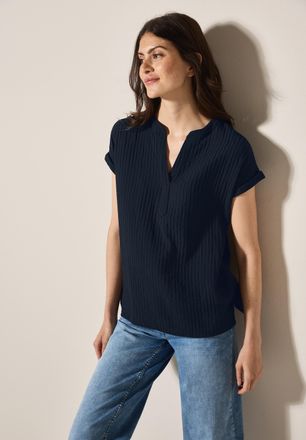 Cecil Kurzarmbluse CECIL, Damen, Gr. M (40), blau (universal blau), Web, Obermaterial: 70% Viskose, 30% Polyamid, unifarben, gerade h&uuml;ftbedeckend, V-Ausschn