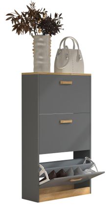 VCM Vcm - Estante De Madera Kipper Estante De Zapatos Gabinete De Zapatos Tipper 3 Flaps Halom M (antracita)